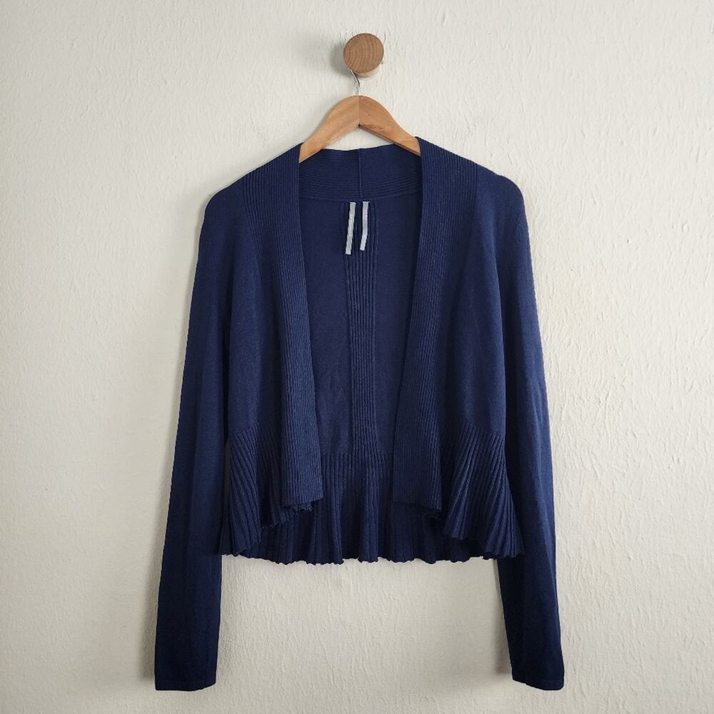 Anthropologie Banlieue Navy Blue Ribbed Knit Peplum Open Cardigan Sweater - XS